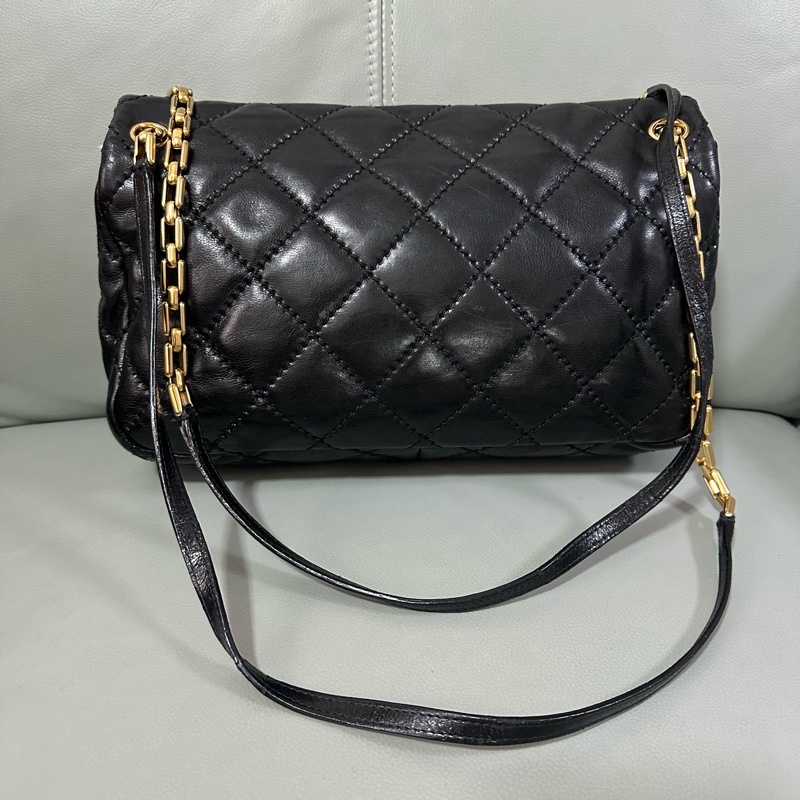 Chanel~香奈兒黑金牛皮雙口袋CF 竹節鏈 復古又時尚,成色不錯-11