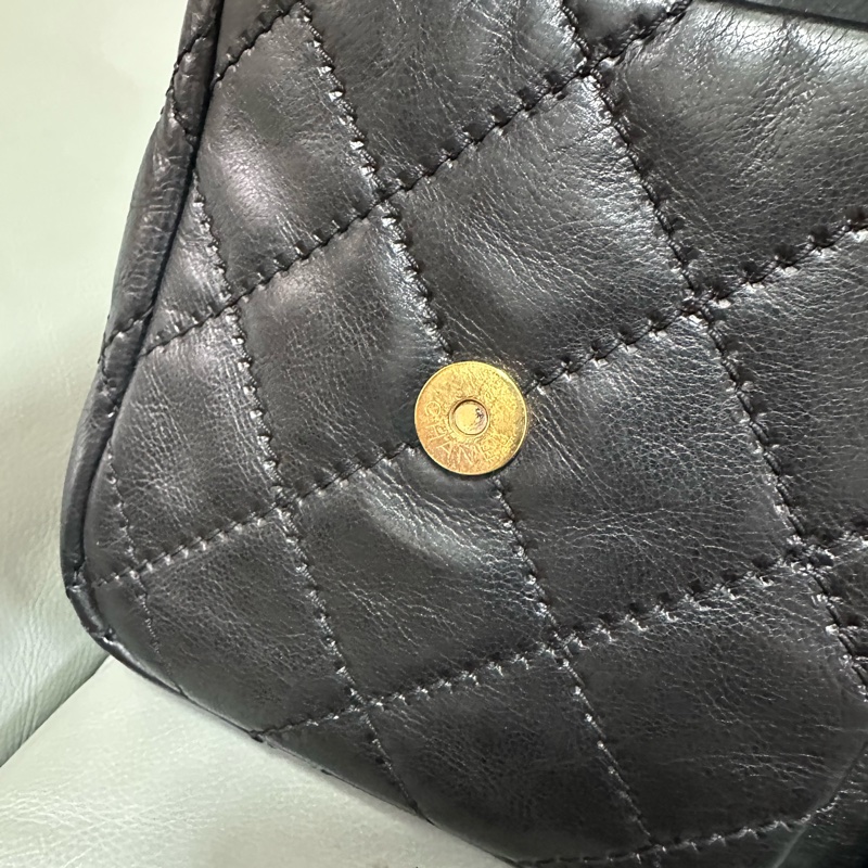 Chanel~香奈兒黑金牛皮雙口袋CF 竹節鏈 復古又時尚,成色不錯-13