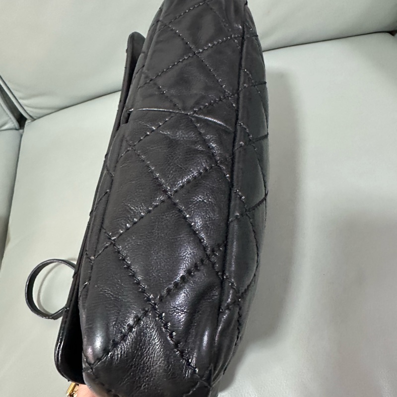 Chanel~香奈兒黑金牛皮雙口袋CF 竹節鏈 復古又時尚,成色不錯-14