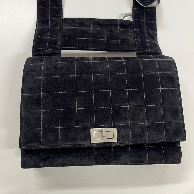 「JL精品代購」Chanel香奈兒 冰格麂皮 2.55 寬肩帶單肩包-2