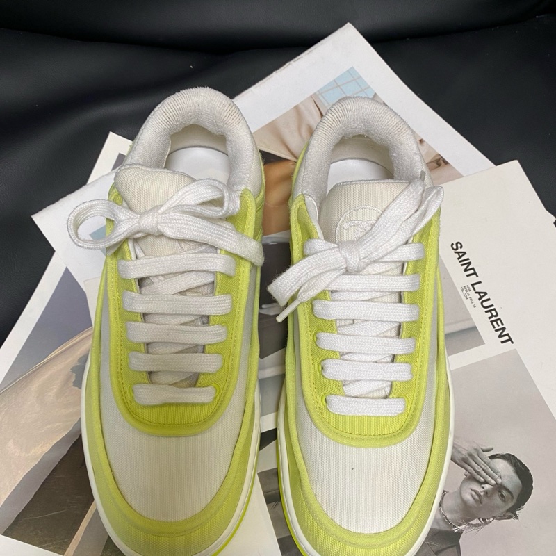 Chanel香奈兒 黃白拼色帆布休閒板鞋 36.5碼 🈚附件-1