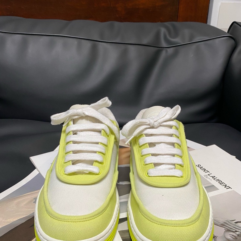 Chanel香奈兒 黃白拼色帆布休閒板鞋 36.5碼 🈚附件-2