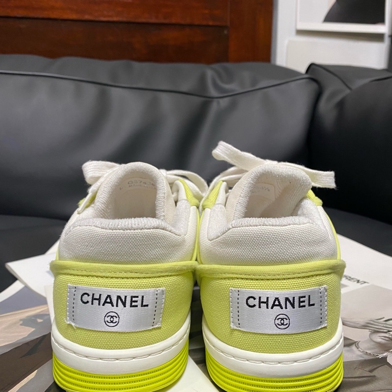 Chanel香奈兒 黃白拼色帆布休閒板鞋 36.5碼 🈚附件-4