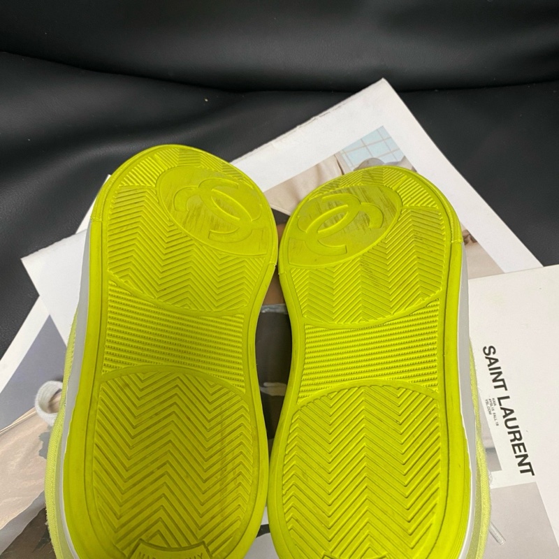 Chanel香奈兒 黃白拼色帆布休閒板鞋 36.5碼 🈚附件-5