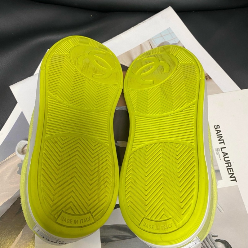 Chanel香奈兒 黃白拼色帆布休閒板鞋 36.5碼 🈚附件-6