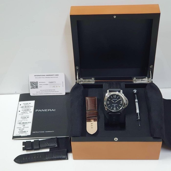 【大眾名錶】PANERAI 沛納海 PAM00773 LUMINOR系列 黑色面盤 原廠膠帶 原廠扣 原廠保固至2028/06 附代用帶 B900-8