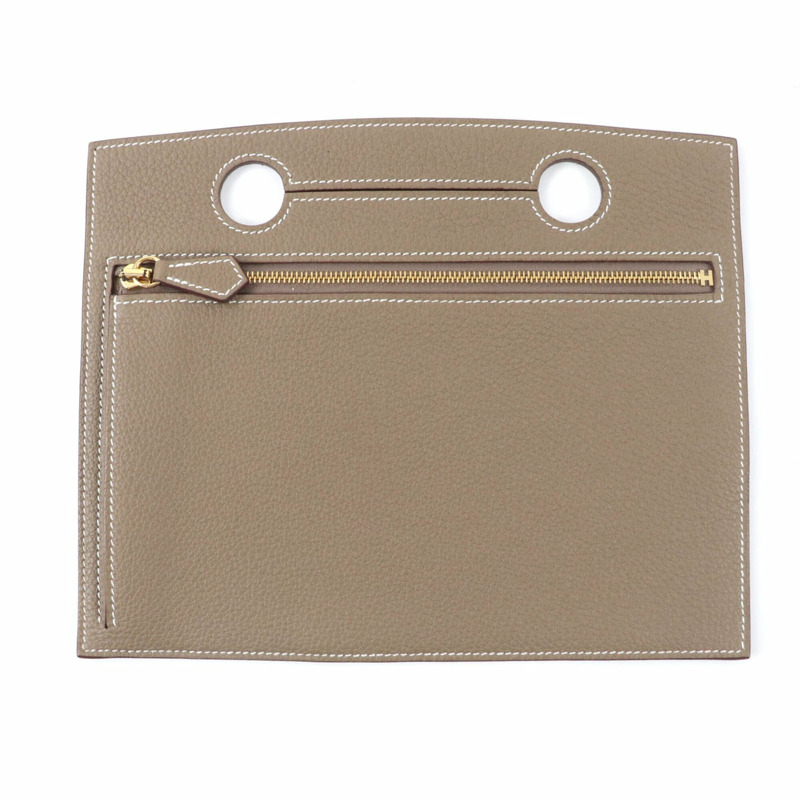 愛馬仕 Etoupe Togo 皮革手提包，金色五金配件，拉鍊開合，帶口袋，U 字印記，附原廠盒和防塵袋，法國製造，女士款-0