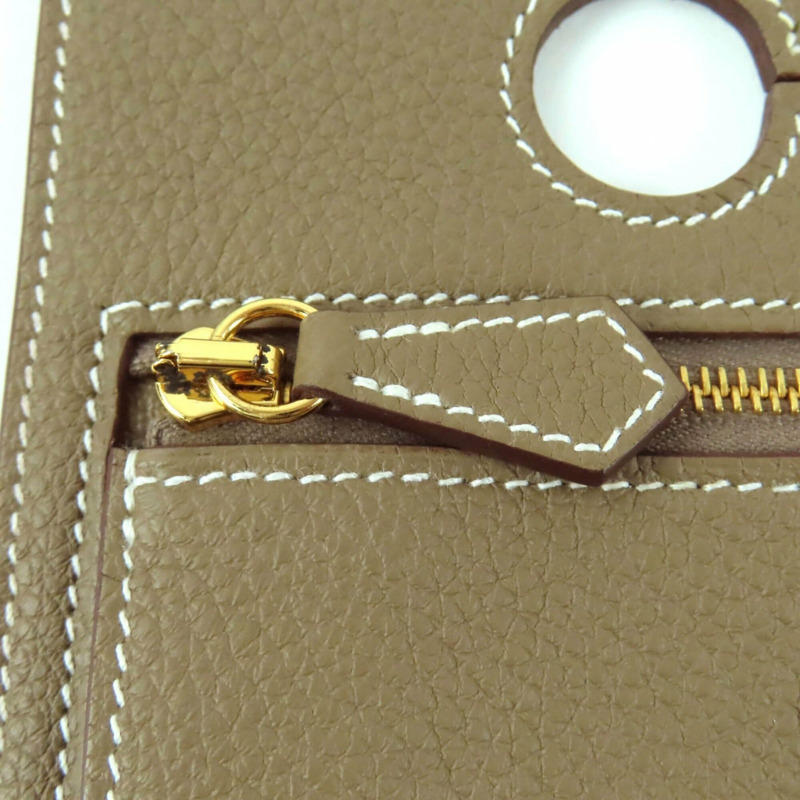 愛馬仕 Etoupe Togo 皮革手提包，金色五金配件，拉鍊開合，帶口袋，U 字印記，附原廠盒和防塵袋，法國製造，女士款-6