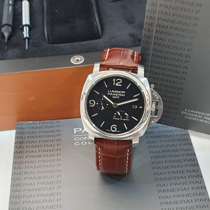 【大眾名錶】PANERAI沛納海 PAM00321 黑面 GMT 2012/08 三明治面盤 小秒針 大眾名錶G160-1