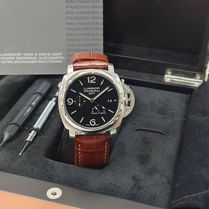 【大眾名錶】PANERAI沛納海 PAM00321 黑面 GMT 2012/08 三明治面盤 小秒針 大眾名錶G160-3