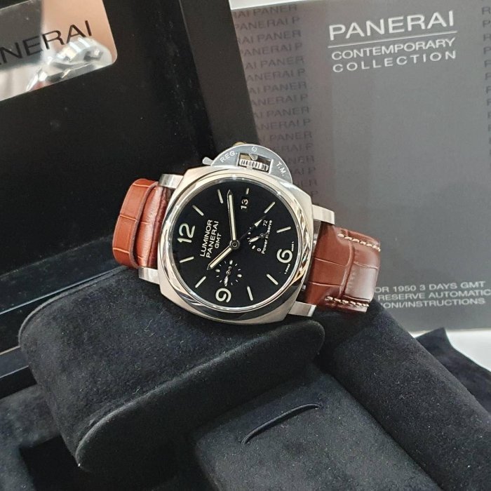 【大眾名錶】PANERAI沛納海 PAM00321 黑面 GMT 2012/08 三明治面盤 小秒針 大眾名錶G160-4
