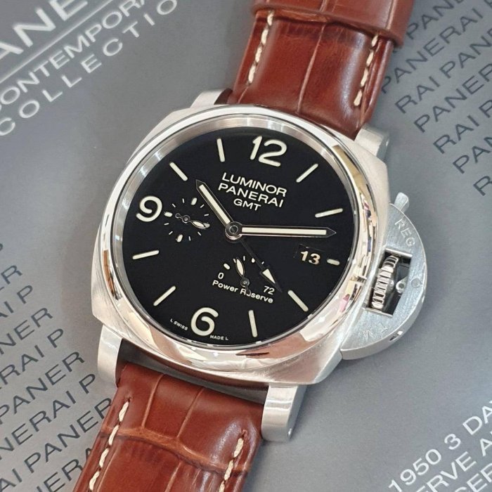 【大眾名錶】PANERAI沛納海 PAM00321 黑面 GMT 2012/08 三明治面盤 小秒針 大眾名錶G160-8