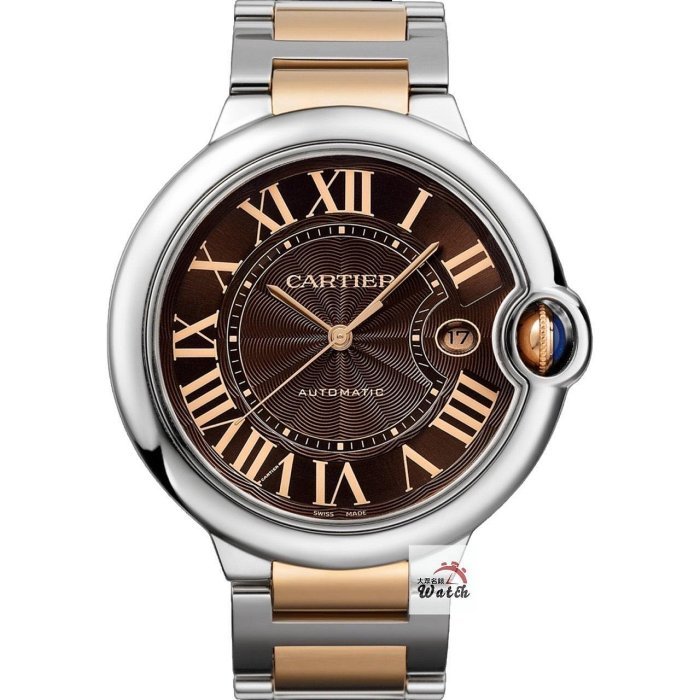 【大眾名錶】Cartier卡地亞 W6920032 藍氣球系列 半玫瑰金 巧克力面 羅馬時標 日期窗 蝴蝶扣 錶徑42mm B1210-0