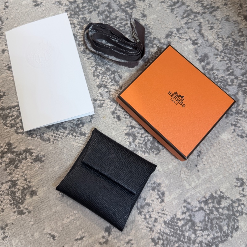 專櫃💯愛馬仕 Hermès BASTIA 89 NOIR Epsom 黑色經典零錢包 男女皆適用 送禮自用兩相宜-0