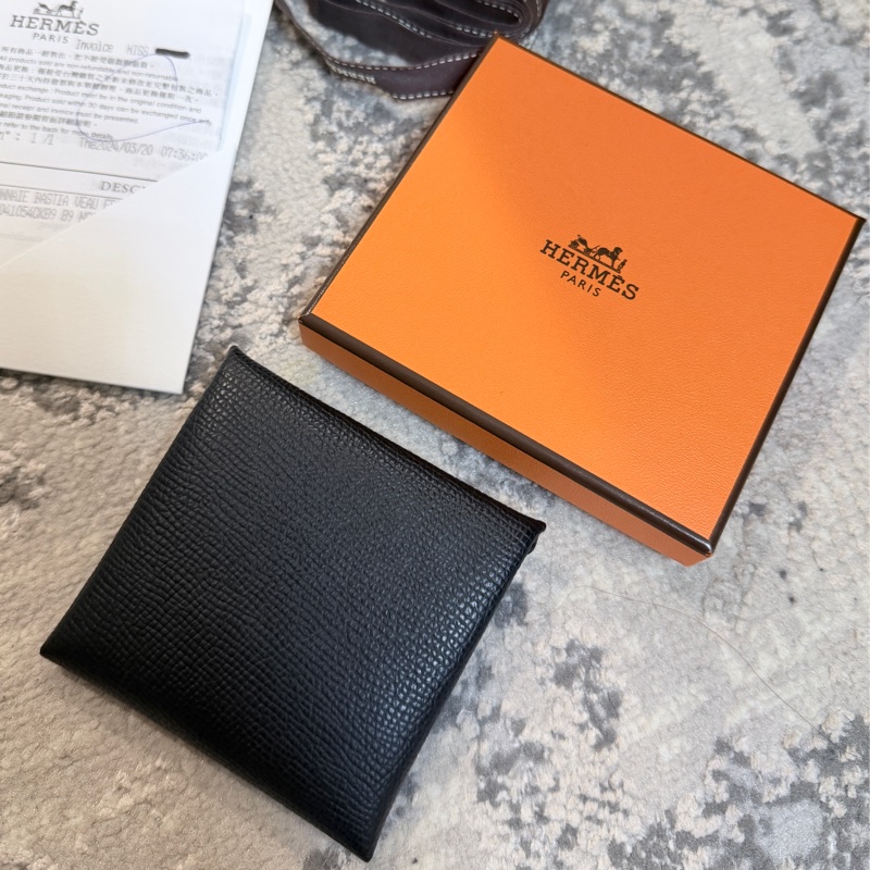 專櫃💯愛馬仕 Hermès BASTIA 89 NOIR Epsom 黑色經典零錢包 男女皆適用 送禮自用兩相宜-1