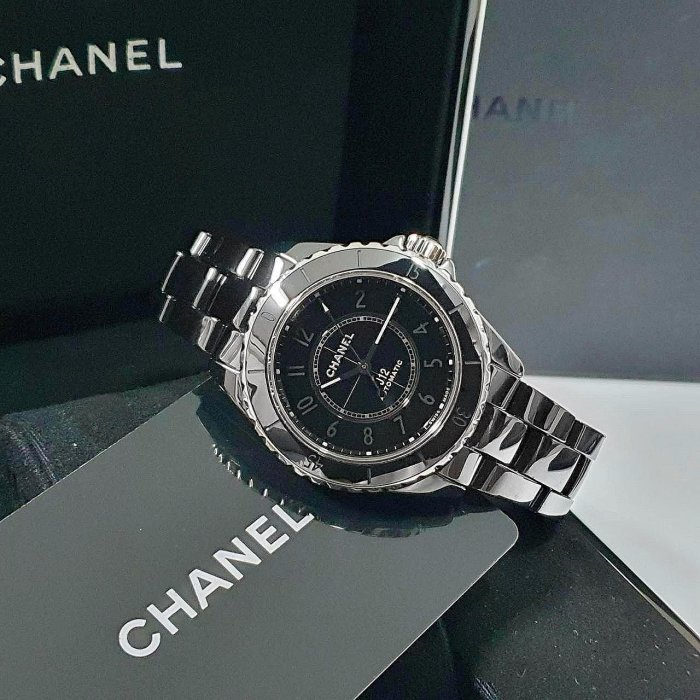 【大眾名錶】CHANEL香奈兒 J12系列 H6185 黑陶瓷 黑色數字面盤 2022/04 底蓋裸空 B815-1