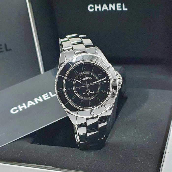 【大眾名錶】CHANEL香奈兒 J12系列 H6185 黑陶瓷 黑色數字面盤 2022/04 底蓋裸空 B815-2