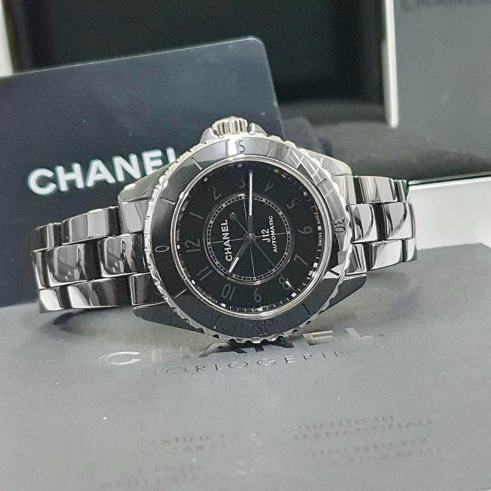 【大眾名錶】CHANEL香奈兒 J12系列 H6185 黑陶瓷 黑色數字面盤 2022/04 底蓋裸空 B815-3