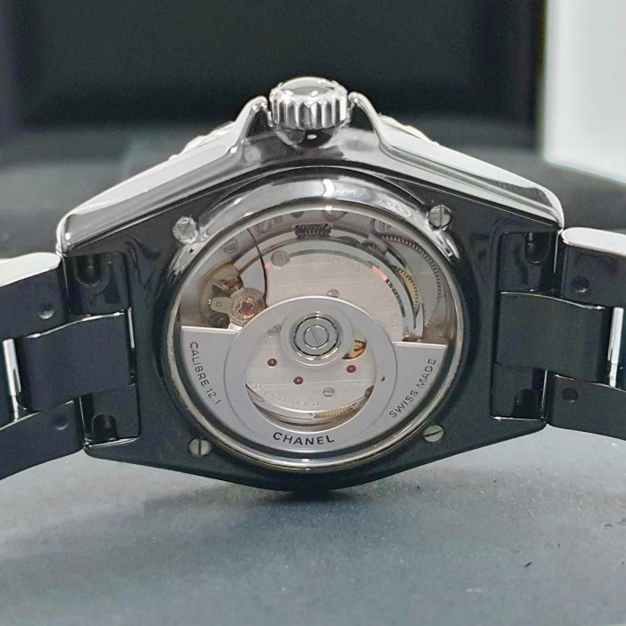 【大眾名錶】CHANEL香奈兒 J12系列 H6185 黑陶瓷 黑色數字面盤 2022/04 底蓋裸空 B815-7