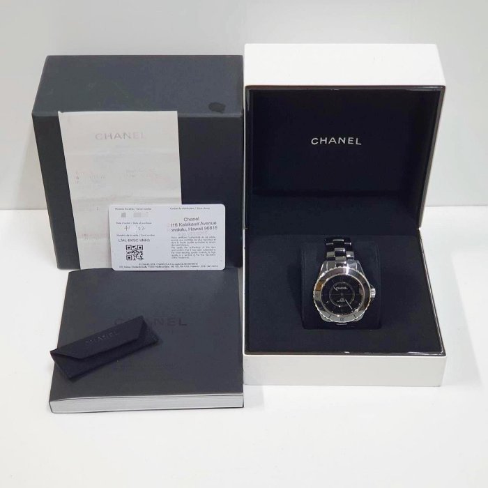 【大眾名錶】CHANEL香奈兒 J12系列 H6185 黑陶瓷 黑色數字面盤 2022/04 底蓋裸空 B815-9