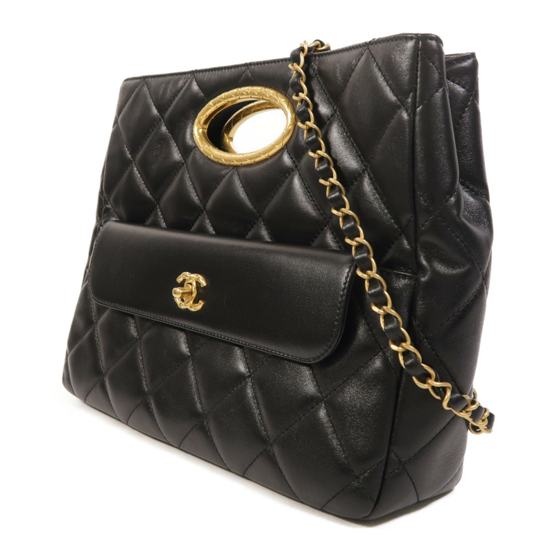 CHANEL 羊皮皮革2 Way Shoulder金扣手挽肩背兩用袋-2