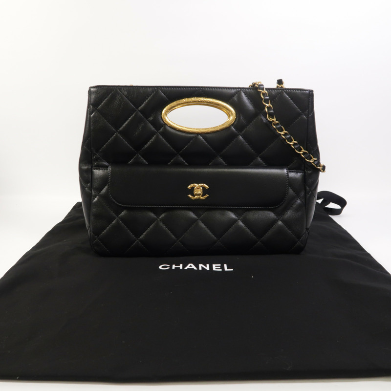 CHANEL 羊皮皮革2 Way Shoulder金扣手挽肩背兩用袋-9