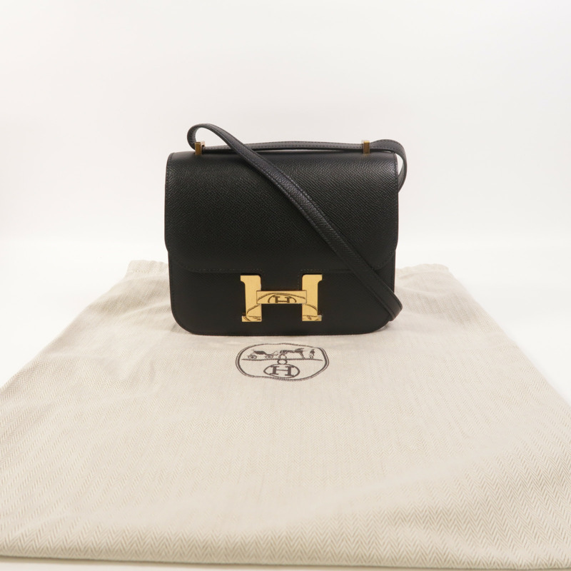 HERMES Clemence皮革Constance Mini金扣肩背袋Noir-9