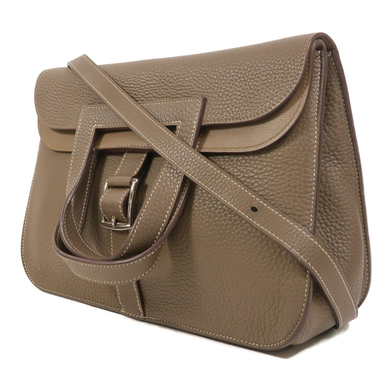 HERMES Clemence皮革Halzan 31銀扣手挽肩背兩用袋Etoupe-2