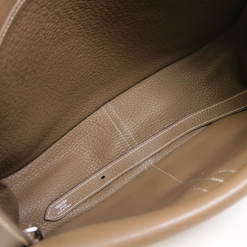 HERMES Clemence皮革Halzan 31銀扣手挽肩背兩用袋Etoupe-4