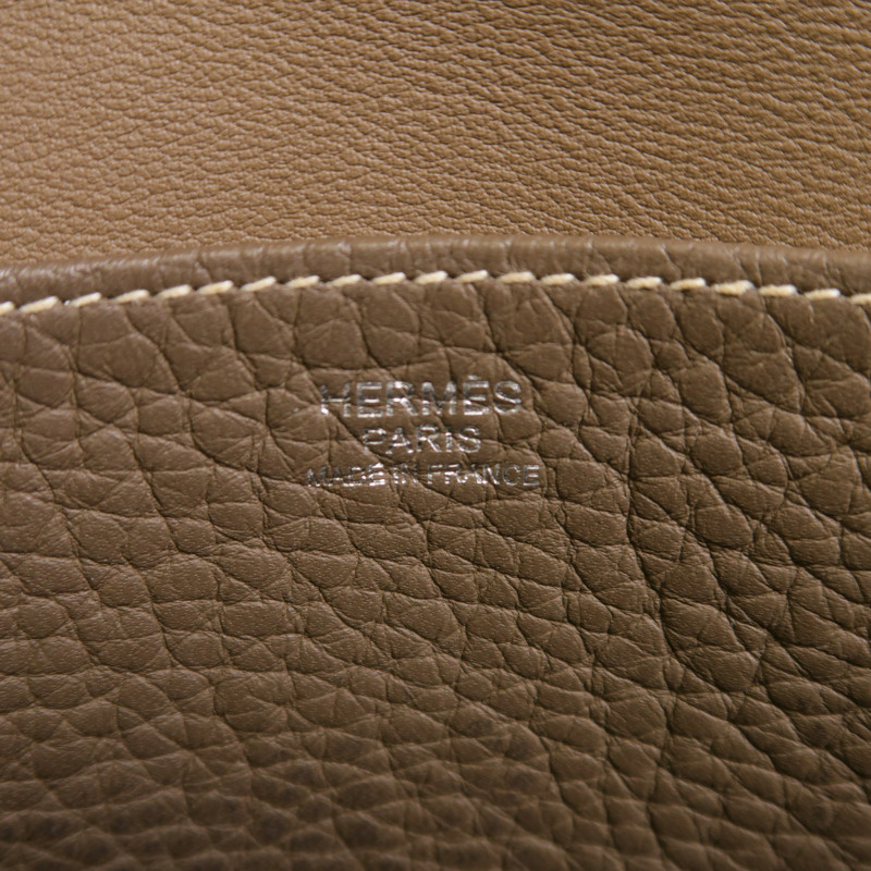 HERMES Clemence皮革Halzan 31銀扣手挽肩背兩用袋Etoupe-6