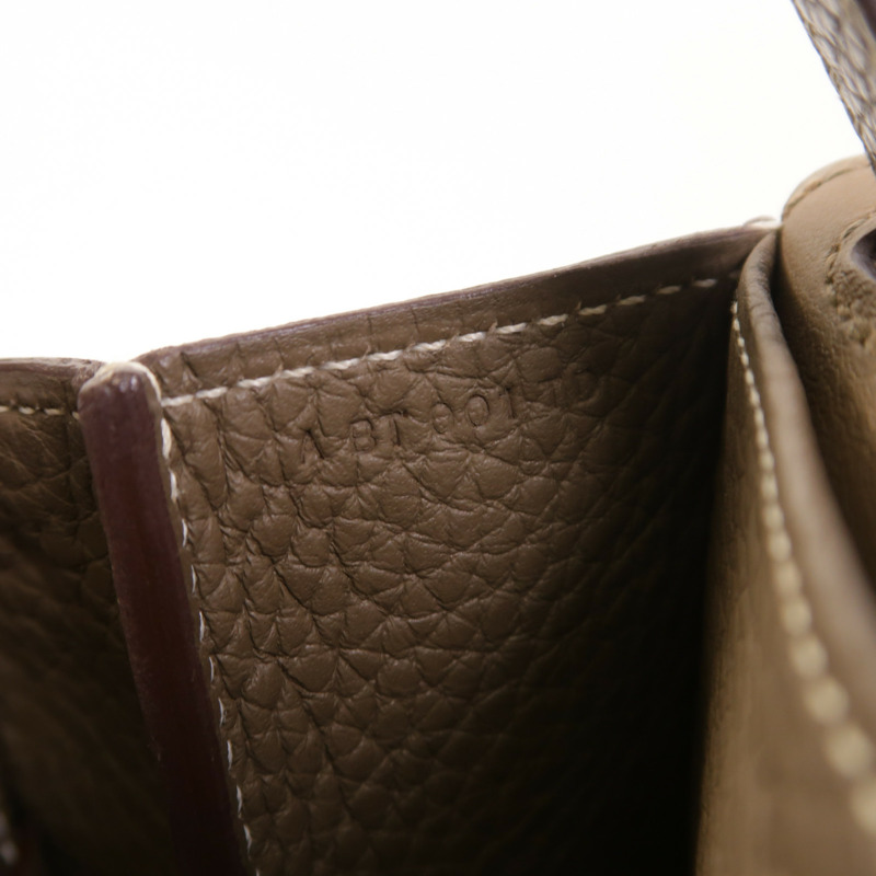 HERMES Clemence皮革Halzan 31銀扣手挽肩背兩用袋Etoupe-7