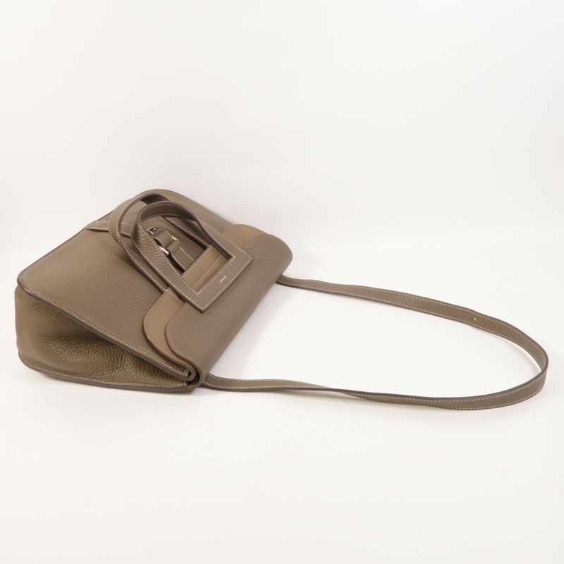 HERMES Clemence皮革Halzan 31銀扣手挽肩背兩用袋Etoupe-8