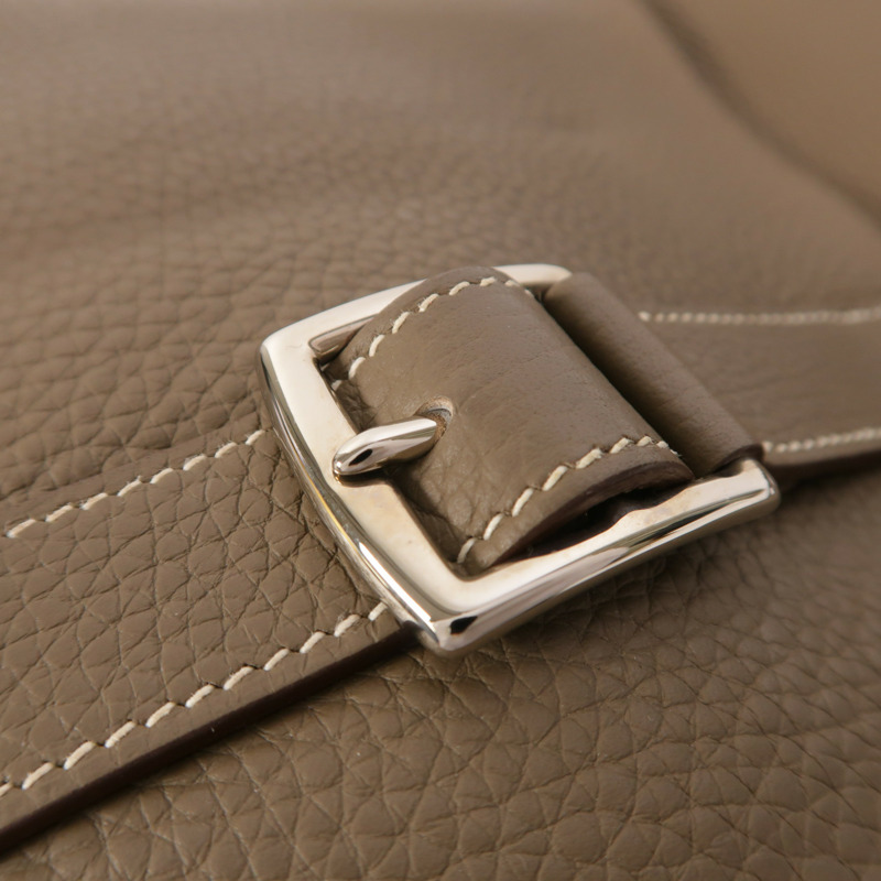 HERMES Clemence皮革Halzan 31銀扣手挽肩背兩用袋Etoupe-10