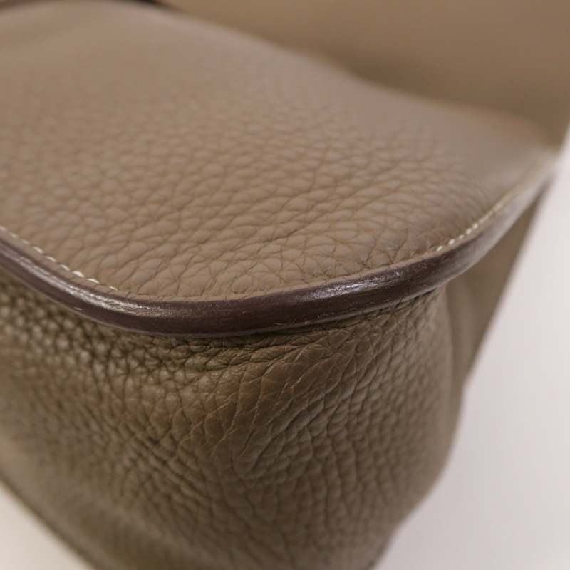 HERMES Clemence皮革Halzan 31銀扣手挽肩背兩用袋Etoupe-11