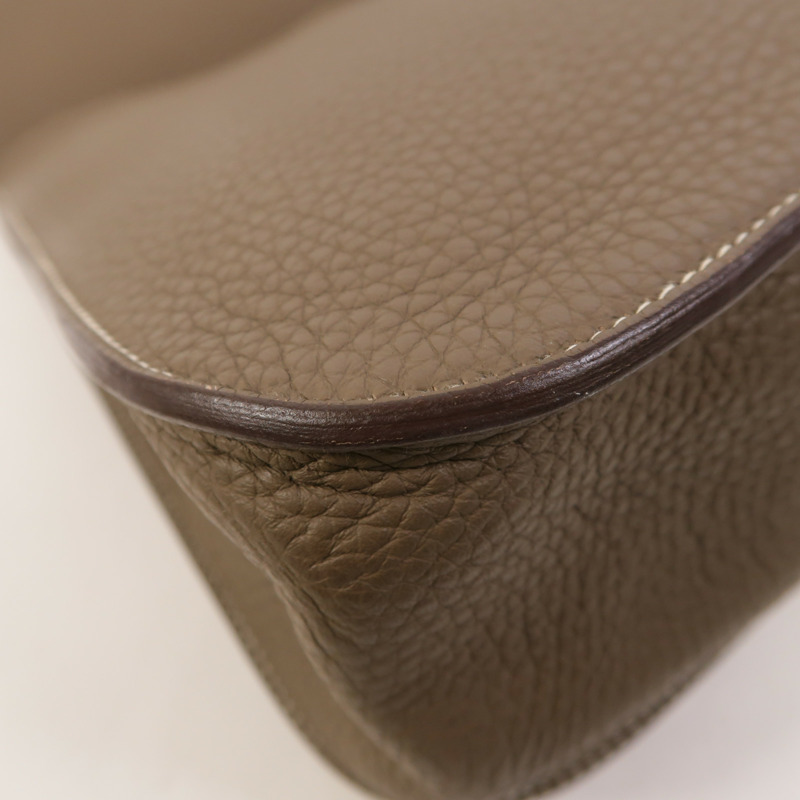 HERMES Clemence皮革Halzan 31銀扣手挽肩背兩用袋Etoupe-12