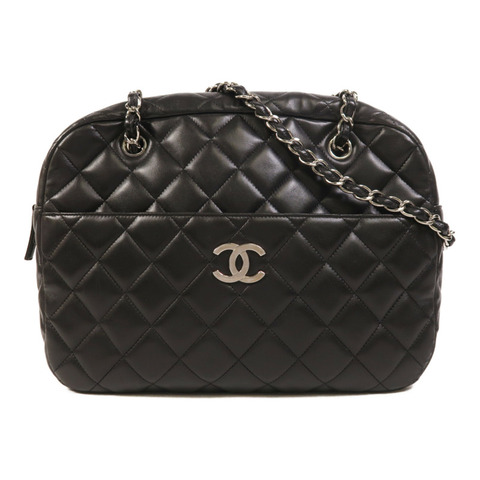 CHANEL 羊皮皮革Chain Shoulder銀扣鏈帶肩背袋