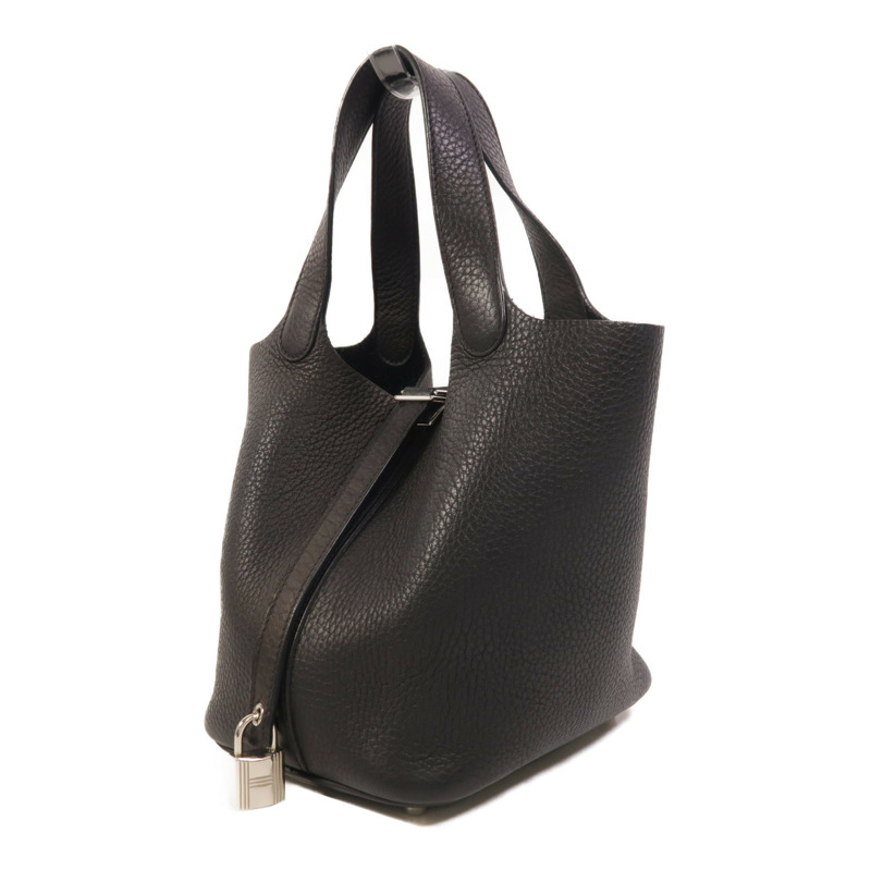 HERMES Clemence皮革Picotin PM銀扣手挽袋Noir-2