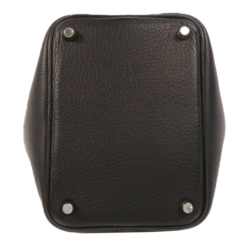 HERMES Clemence皮革Picotin PM銀扣手挽袋Noir-3