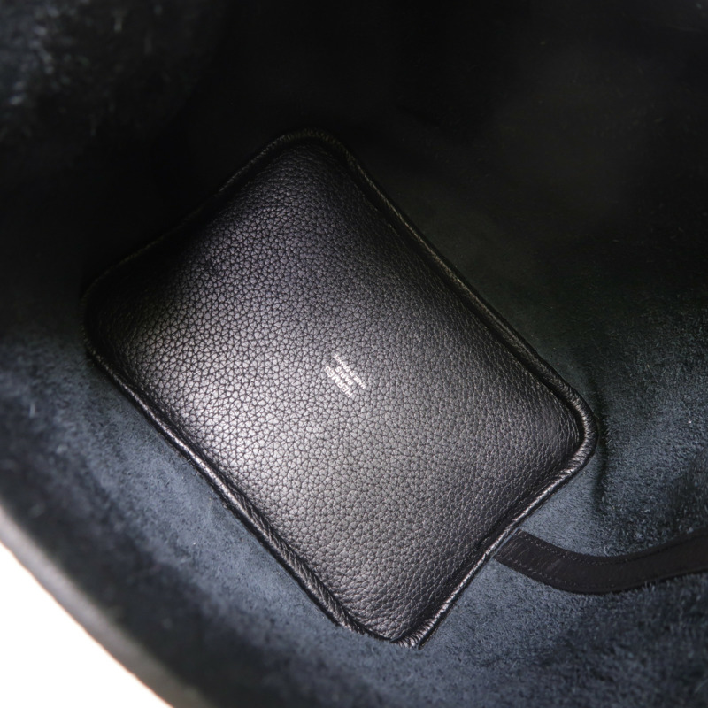 HERMES Clemence皮革Picotin PM銀扣手挽袋Noir-4