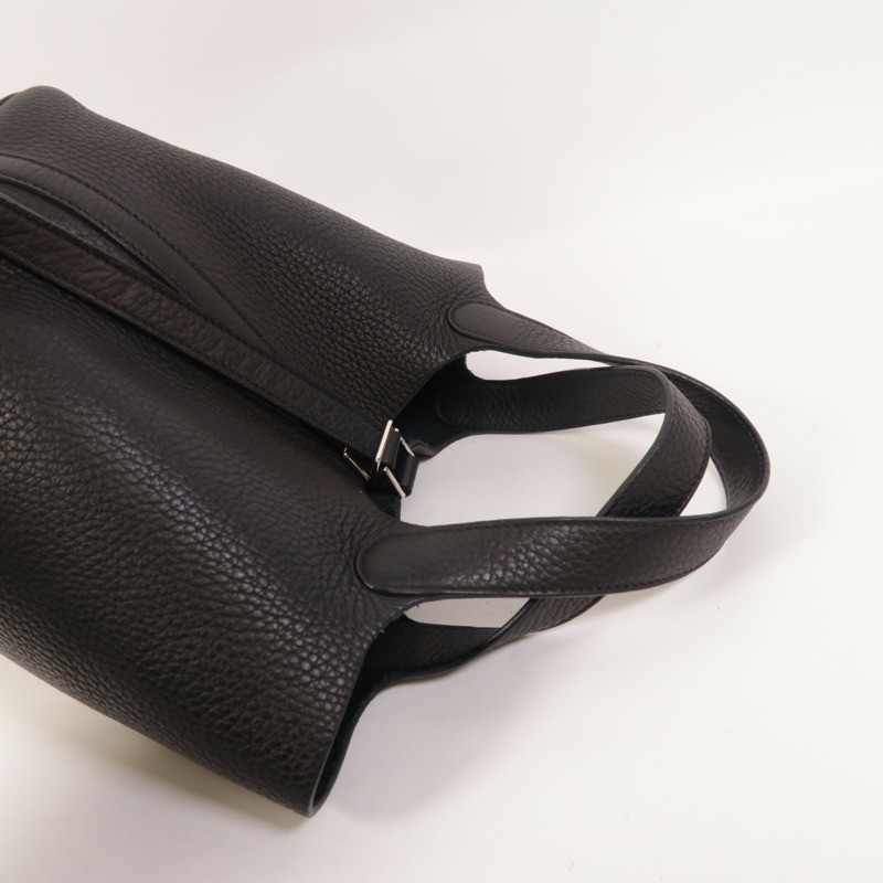 HERMES Clemence皮革Picotin PM銀扣手挽袋Noir-7