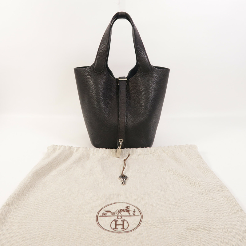 HERMES Clemence皮革Picotin PM銀扣手挽袋Noir-8