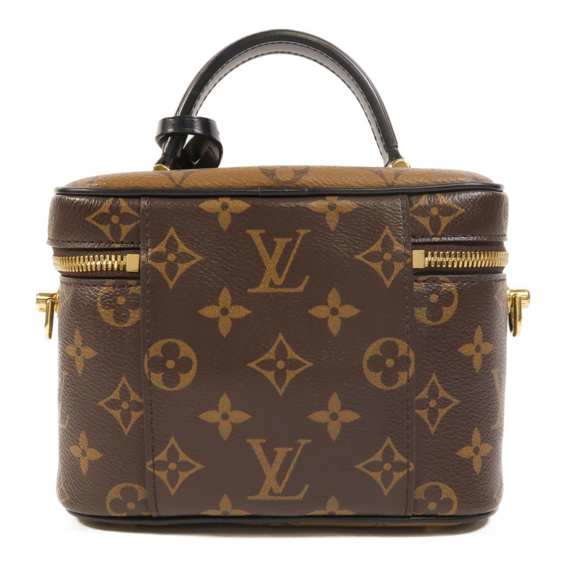 LOUIS VUITTON Monogram Reverse Vanity PM金扣手挽肩背兩用袋棕色-1