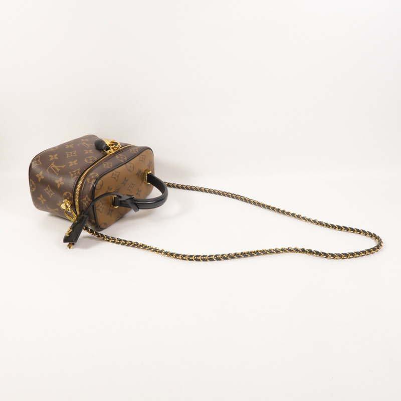 LOUIS VUITTON Monogram Reverse Vanity PM金扣手挽肩背兩用袋棕色-6