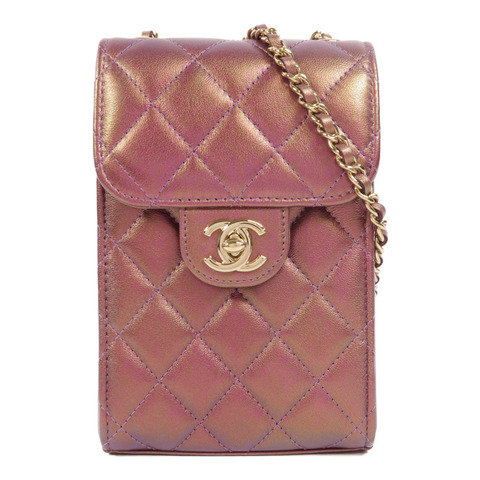 CHANEL 羊皮皮革Phone Bag金扣鏈帶肩背袋