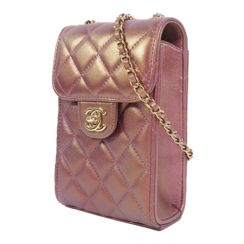 CHANEL 羊皮皮革Phone Bag金扣鏈帶肩背袋-2