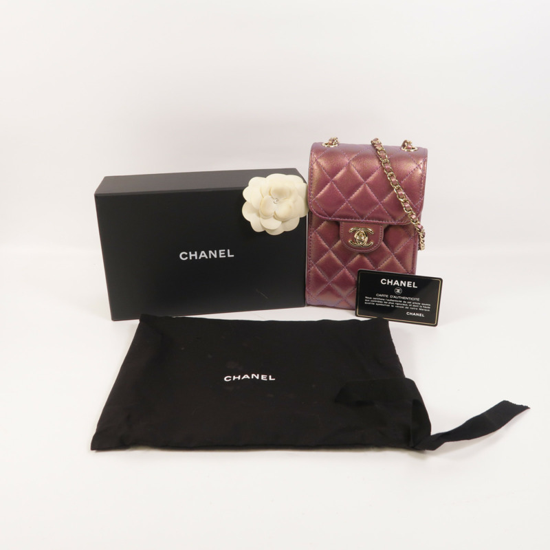 CHANEL 羊皮皮革Phone Bag金扣鏈帶肩背袋-9