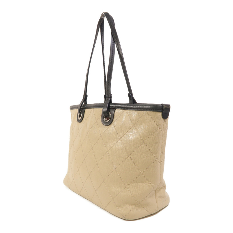 CHANEL 牛皮皮革Tote Bag銀扣肩背袋-2