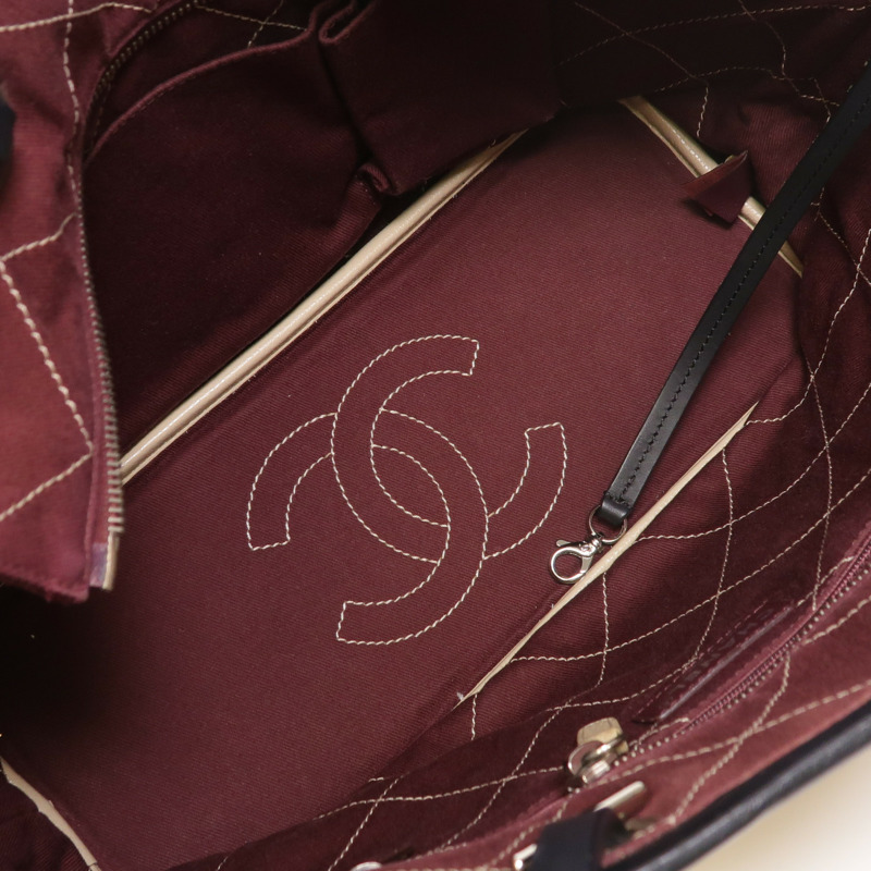 CHANEL 牛皮皮革Tote Bag銀扣肩背袋-4