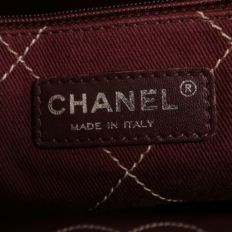 CHANEL 牛皮皮革Tote Bag銀扣肩背袋-5