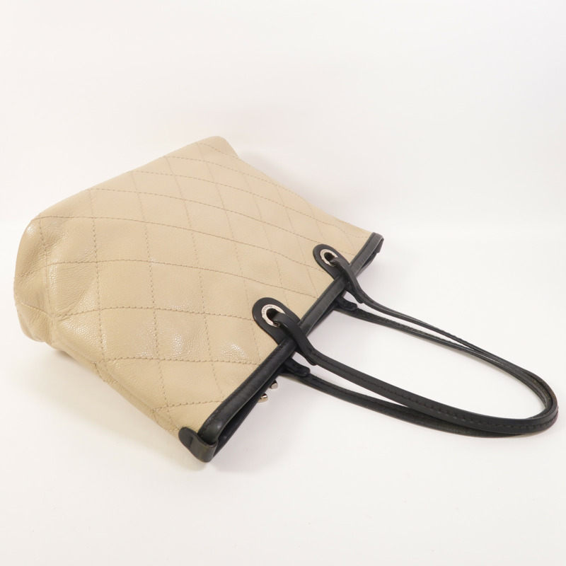 CHANEL 牛皮皮革Tote Bag銀扣肩背袋-7